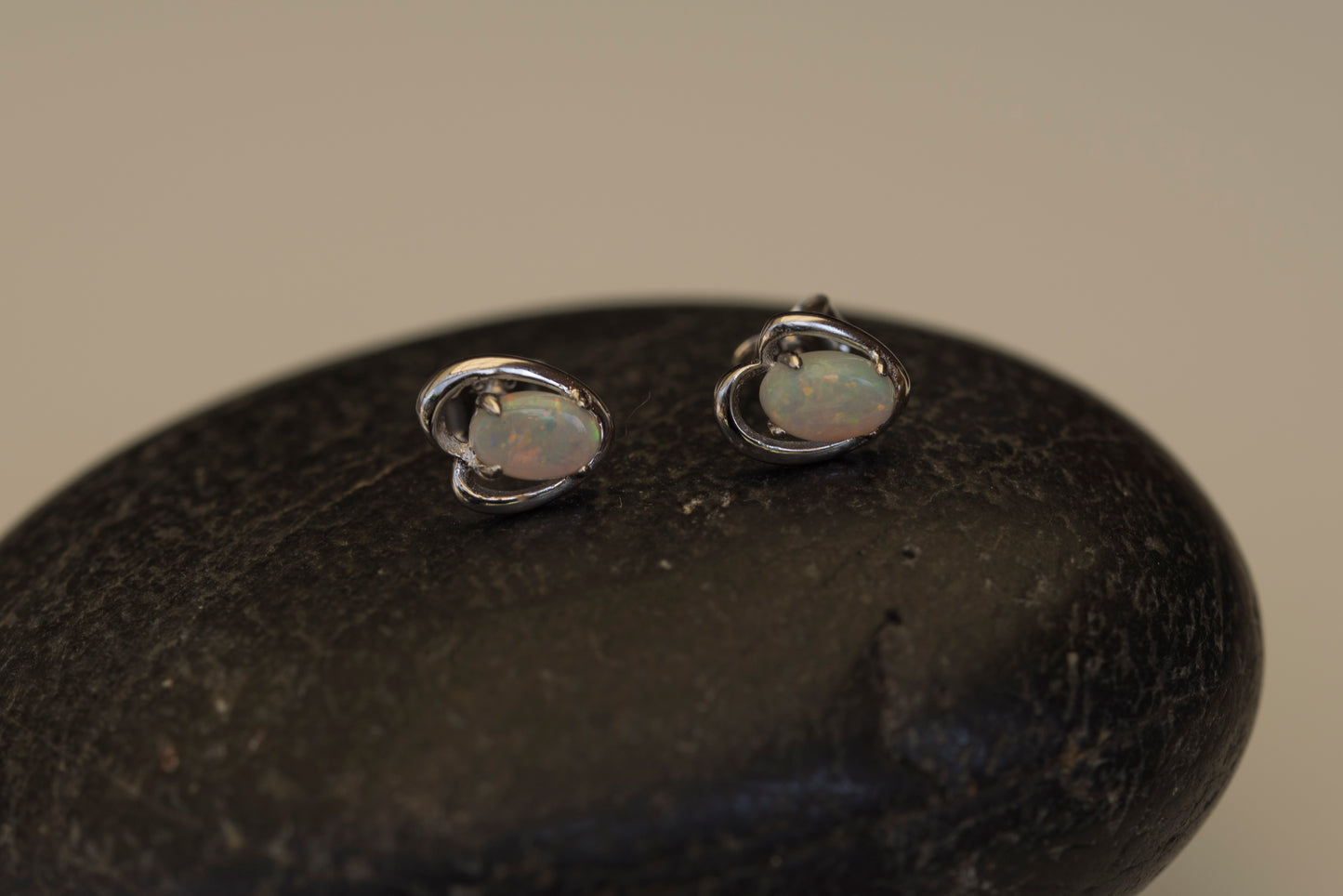 Genuine Australian Opal - Dainty Earrings in Multi Color - Australian Solid Opal Earrings in Sterling Silver White Gold Plated