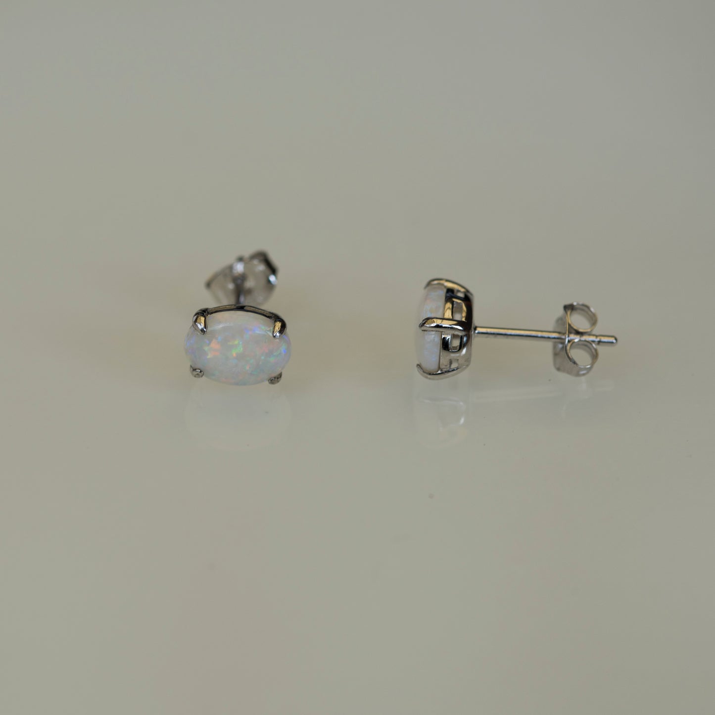 Australian Opal - Multi Color Fire Opal Earrings - Authentic Australian Solid White Opal Earrings in Sterling Silver White Gold Plated