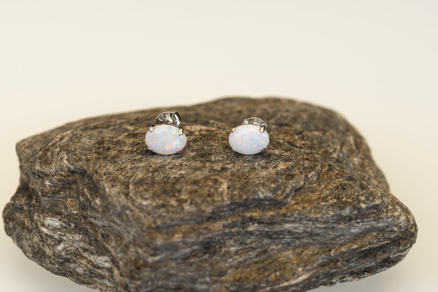 Australian Opal - Multi Color Fire Opal Earrings - Authentic Australian Solid White Opal Earrings in Sterling Silver White Gold Plated