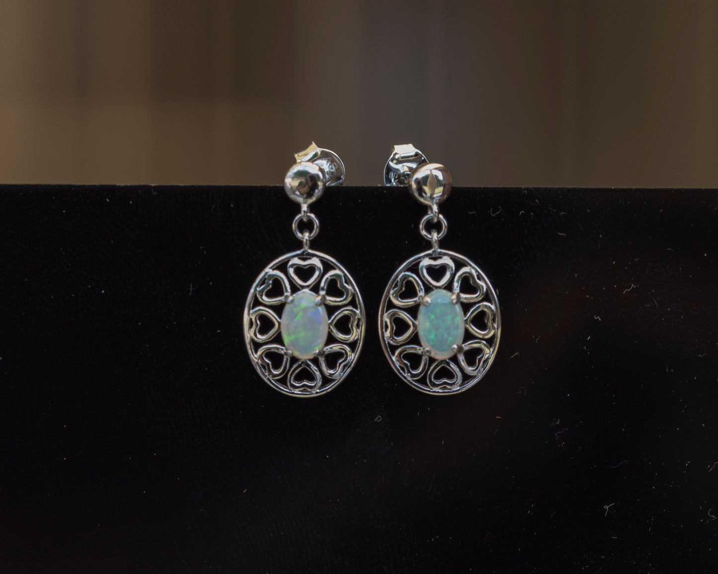 Genuine Australian Opal - Multi Color Fire Opal Earrings - Dangling Australian Solid White Opal Earrings in Sterling Silver White Gold Plated