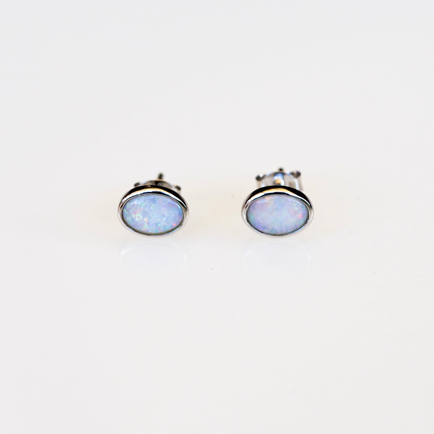 Genuine Australian Opal - Multi Color Fire Opal Earrings - Authentic Australian Solid White Opal Earrings in Sterling Silver White Gold Plated