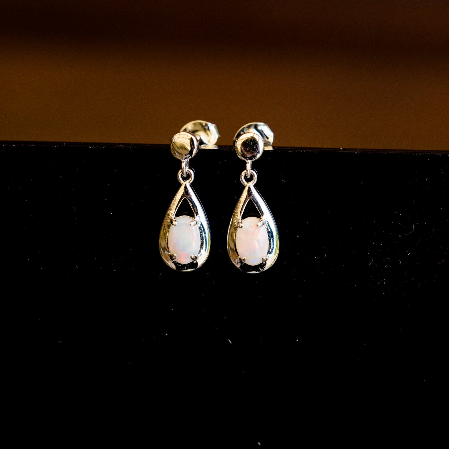 Genuine Australian Opal - Multi Color Dangling Opal Earrings - Authentic Australian Solid White Opal Earrings in Sterling Silver White Gold Plated