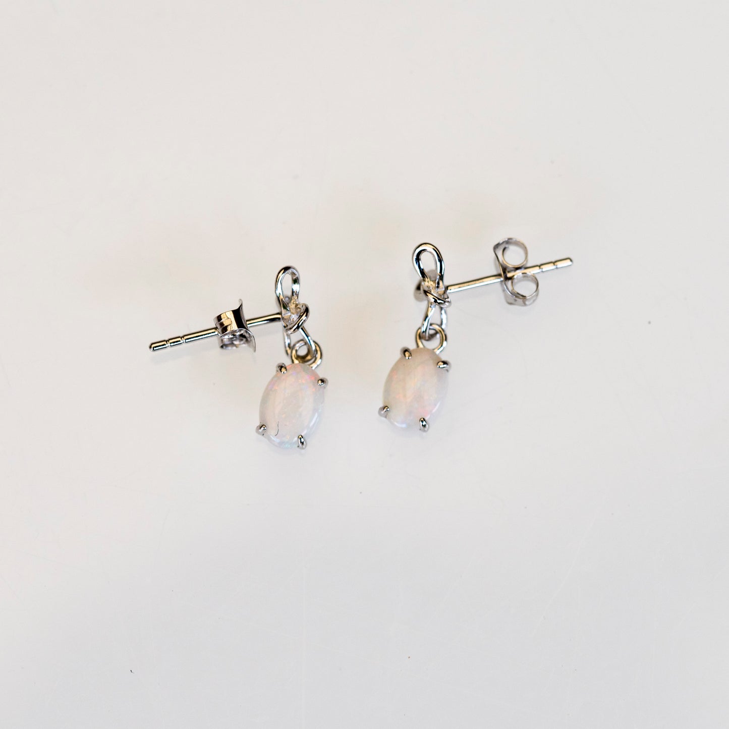 Natural Australian Opal Jewelry - Authentic Australian Solid White Opal Earrings in Sterling Silver White Gold Plated