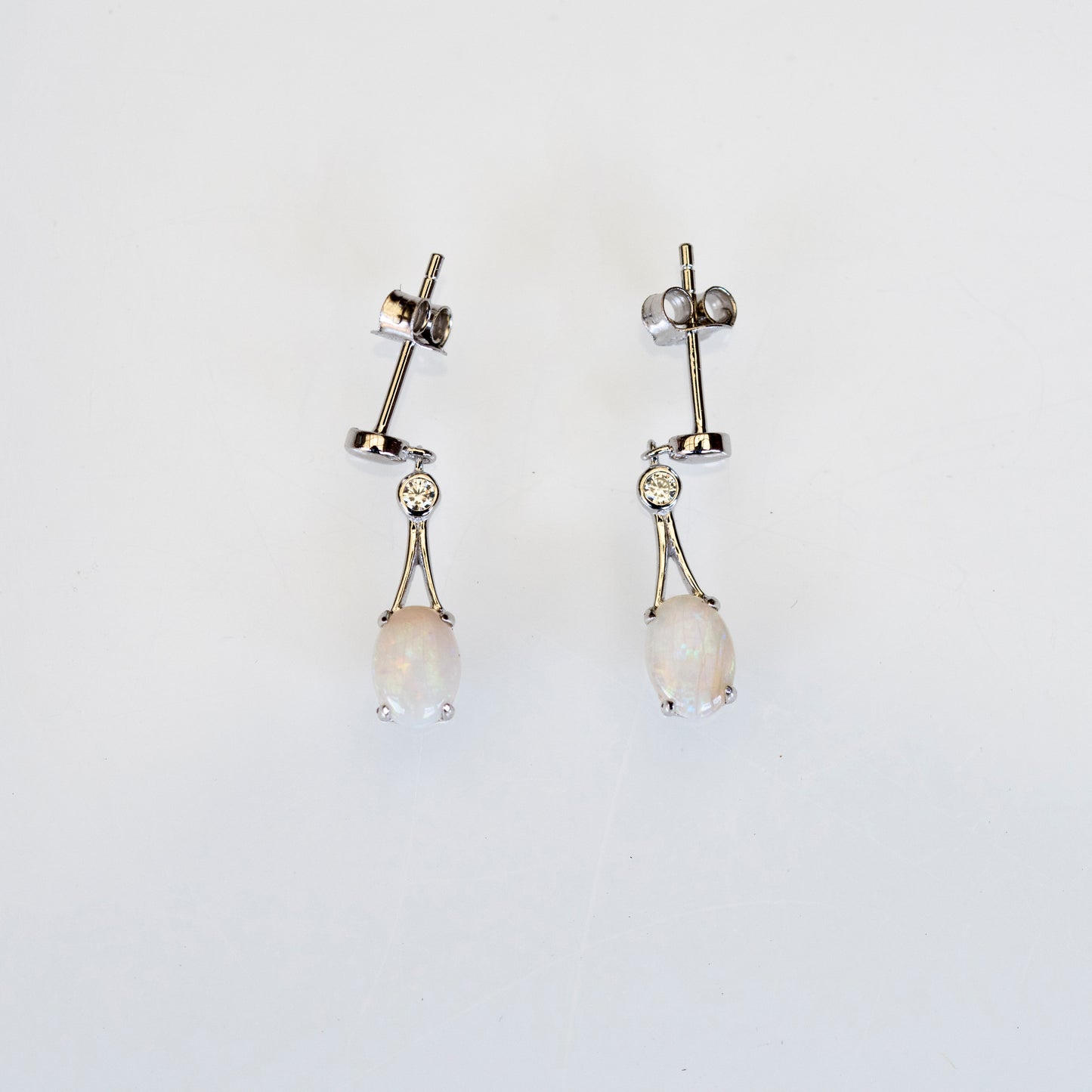 Genuine Australian Opal Jewelry - Handmade Locally - Authentic Australian Solid White Opal Earrings in Sterling Silver White Gold Plated