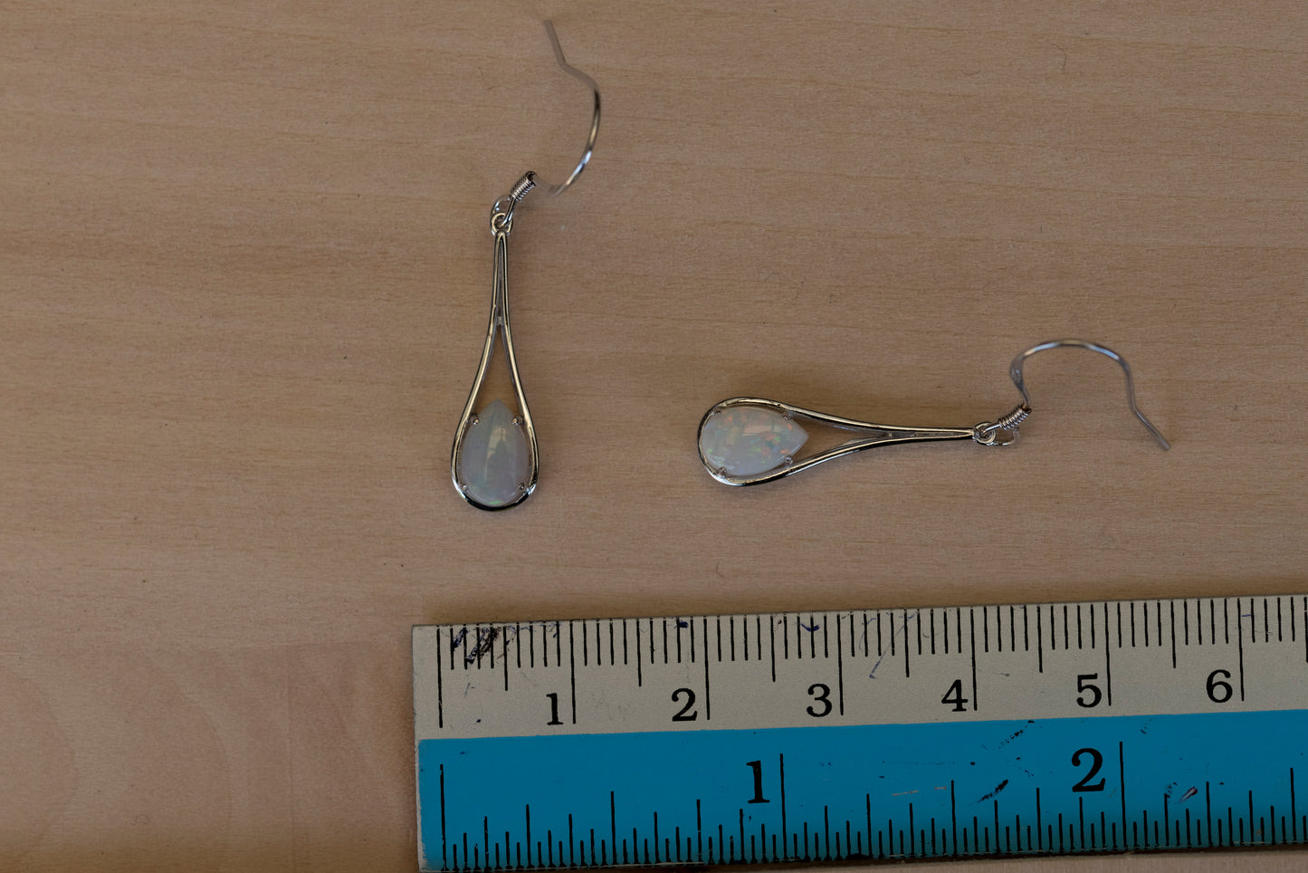 Genuine Australian Opal - Multi Color Fire Opal Earrings - Dangling Australian Solid White Opal Earrings in Sterling Silver White Gold Plated