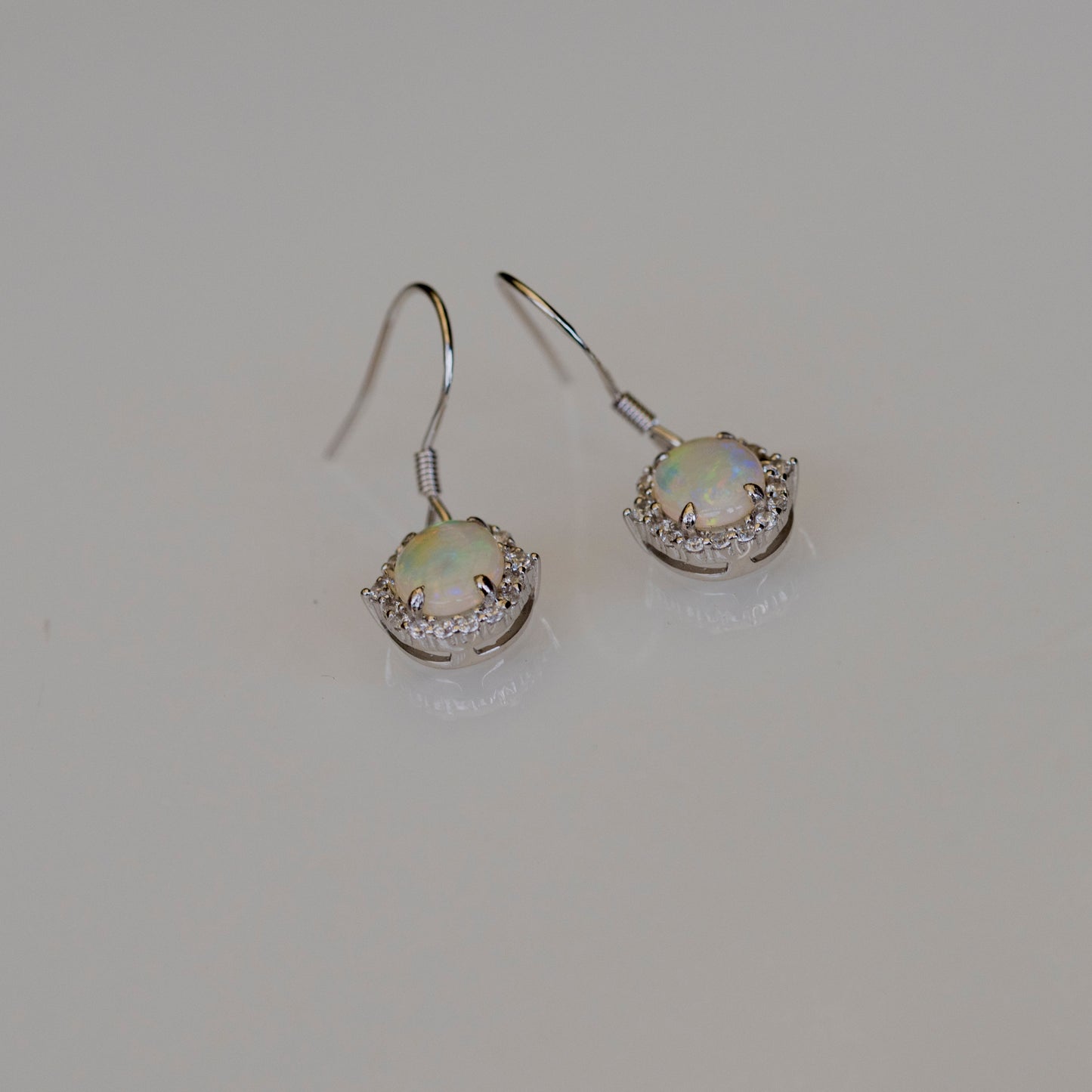 Luxury Design Australian Opal Jewelry - Multi Color Fire Opal Earrings - Australian Solid White Opal Earrings in Sterling Silver White Gold Plated