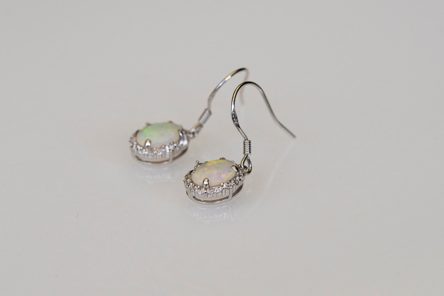 Luxury Design Australian Opal Jewelry - Multi Color Fire Opal Earrings - Australian Solid White Opal Earrings in Sterling Silver White Gold Plated