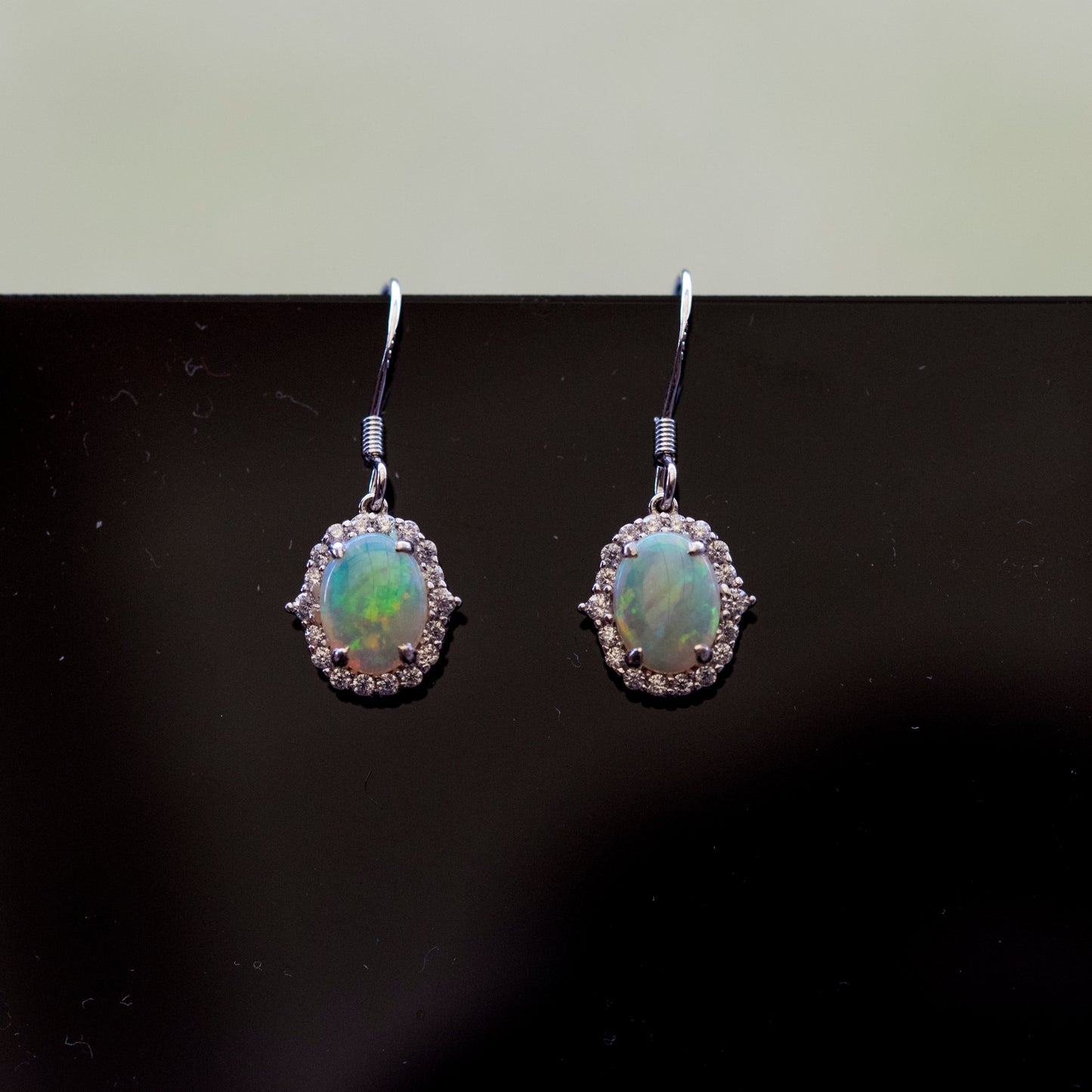 Luxury Design Australian Opal Jewelry - Multi Color Fire Opal Earrings - Australian Solid White Opal Earrings in Sterling Silver White Gold Plated