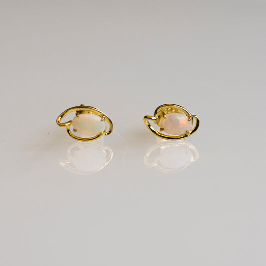 Genuine Australian Opal - Multi Color Fire Opal Earrings - Australian Solid White Opal Earrings in Sterling Silver Yellow Gold Plated