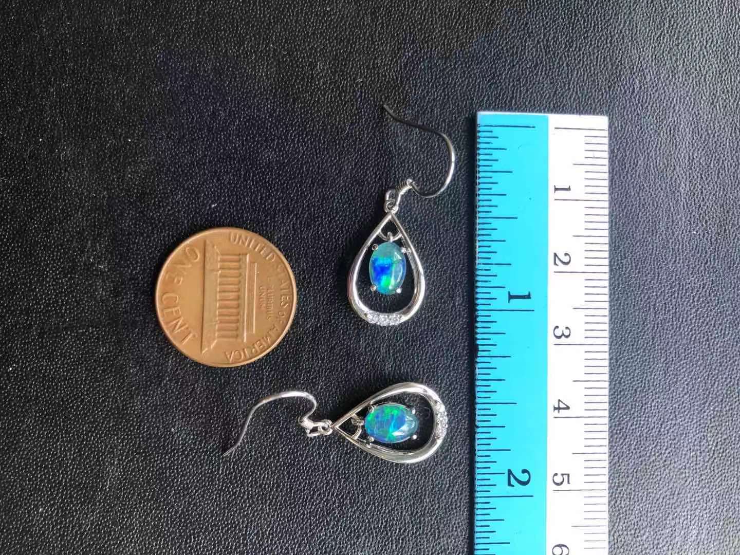 Australian Triplet Opal Earrings - Green Blue Fire Opal - Genuine Australian Triplet Opal Earrings in Sterling Silver White Gold Plated