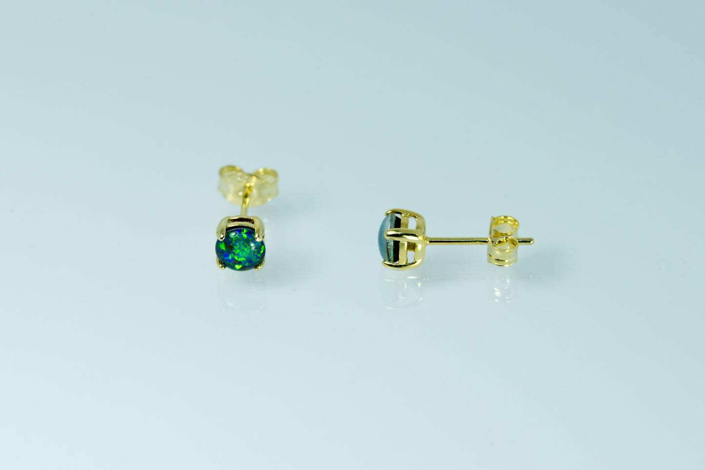 Dainty Australian Triplet Opal Earrings - Green Blue Fire Opal - Genuine Australian Triplet Opal Earrings in Sterling Silver Yellow Gold Plated