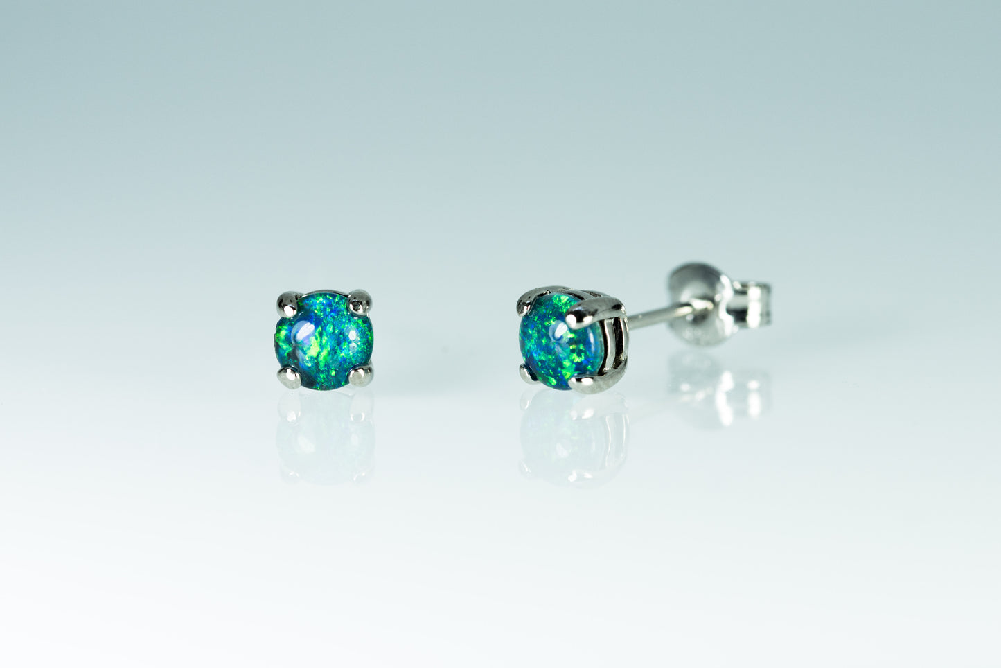 Dainty Australian Triplet Opal Earrings - Green Blue Fire Opal - Genuine Australian Triplet Opal Earrings in Sterling Silver White Gold Plated