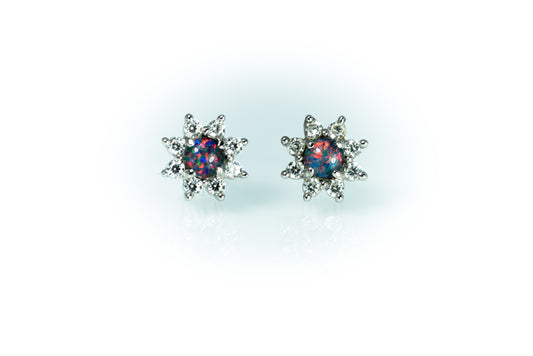 Daisy Design Australian Opal Earrings - Multi Color Fire Opal - Genuine Australian Triplet Opal Earrings in Sterling Silver White Gold Plated