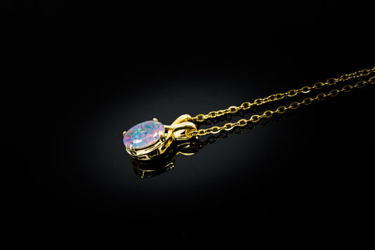 Danity Australia Triplet Opal Necklace - Multi Color Opal Pendant - Genuine Australian Triplet Opal Necklace Pendant in Sterling Silver Yellow Gold Plated