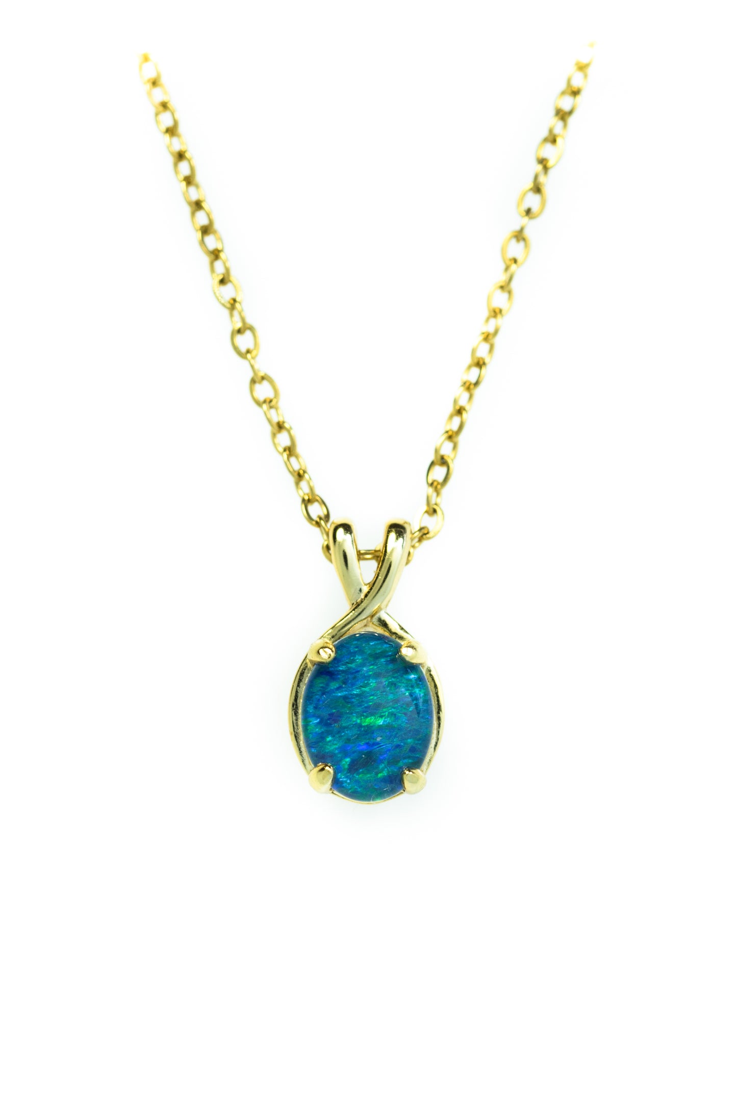 Danity Australia Triplet Opal Necklace - Green Blue Opal Pendant - Genuine Australian Triplet Opal Necklace Pendant in Sterling Silver Yellow Gold Plated