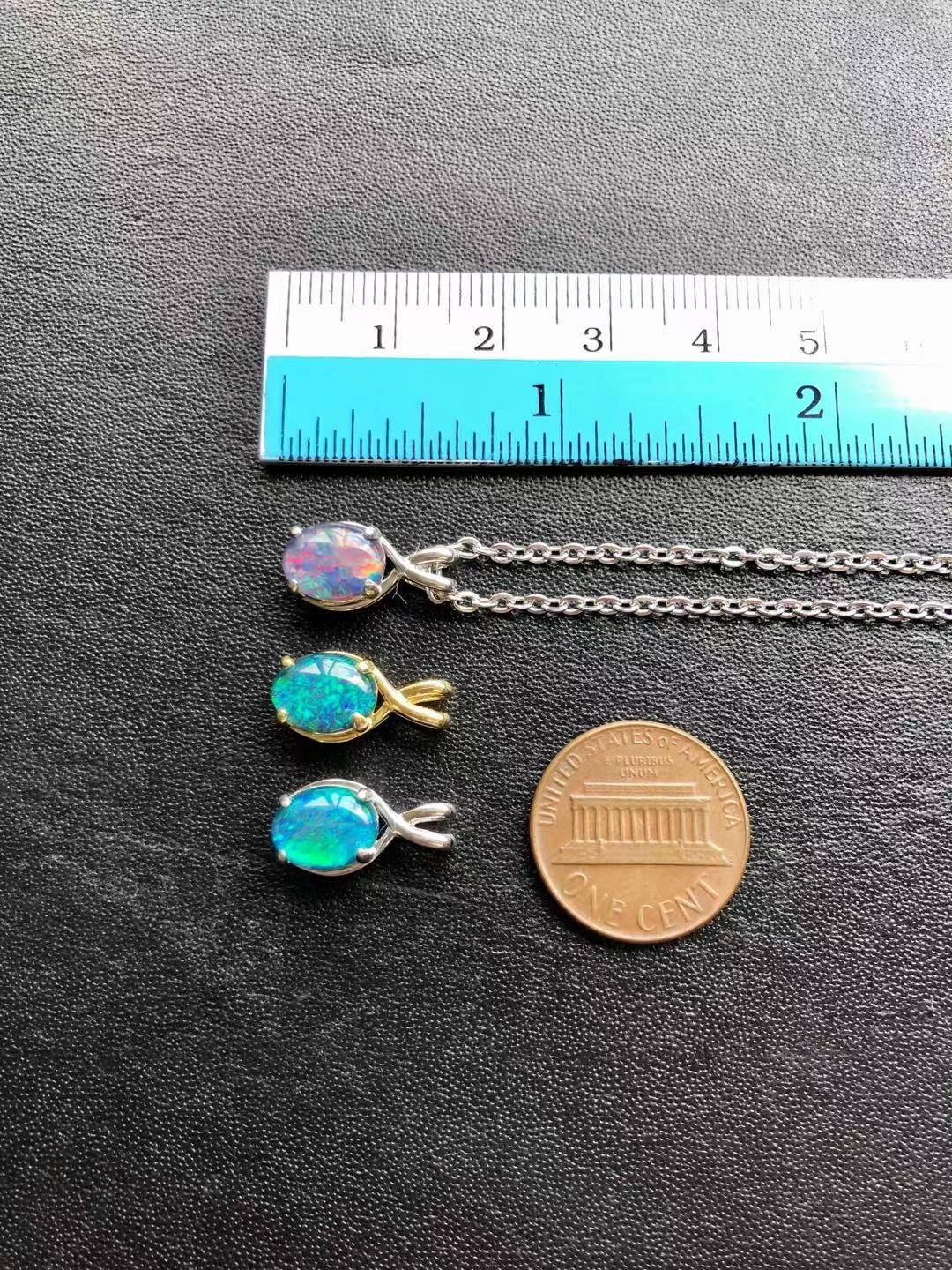Danity Australia Triplet Opal Necklace - Ocean Blue Opal Pendant - Genuine Australian Triplet Opal Necklace Pendant in Sterling Silver White Gold Plated