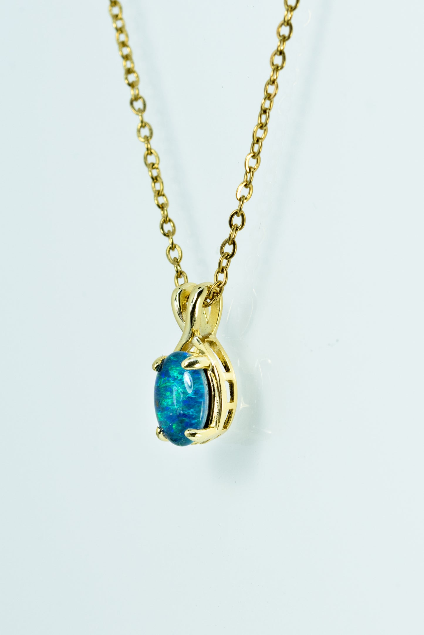 Danity Australia Triplet Opal Necklace - Green Blue Opal Pendant - Genuine Australian Triplet Opal Necklace Pendant in Sterling Silver Yellow Gold Plated