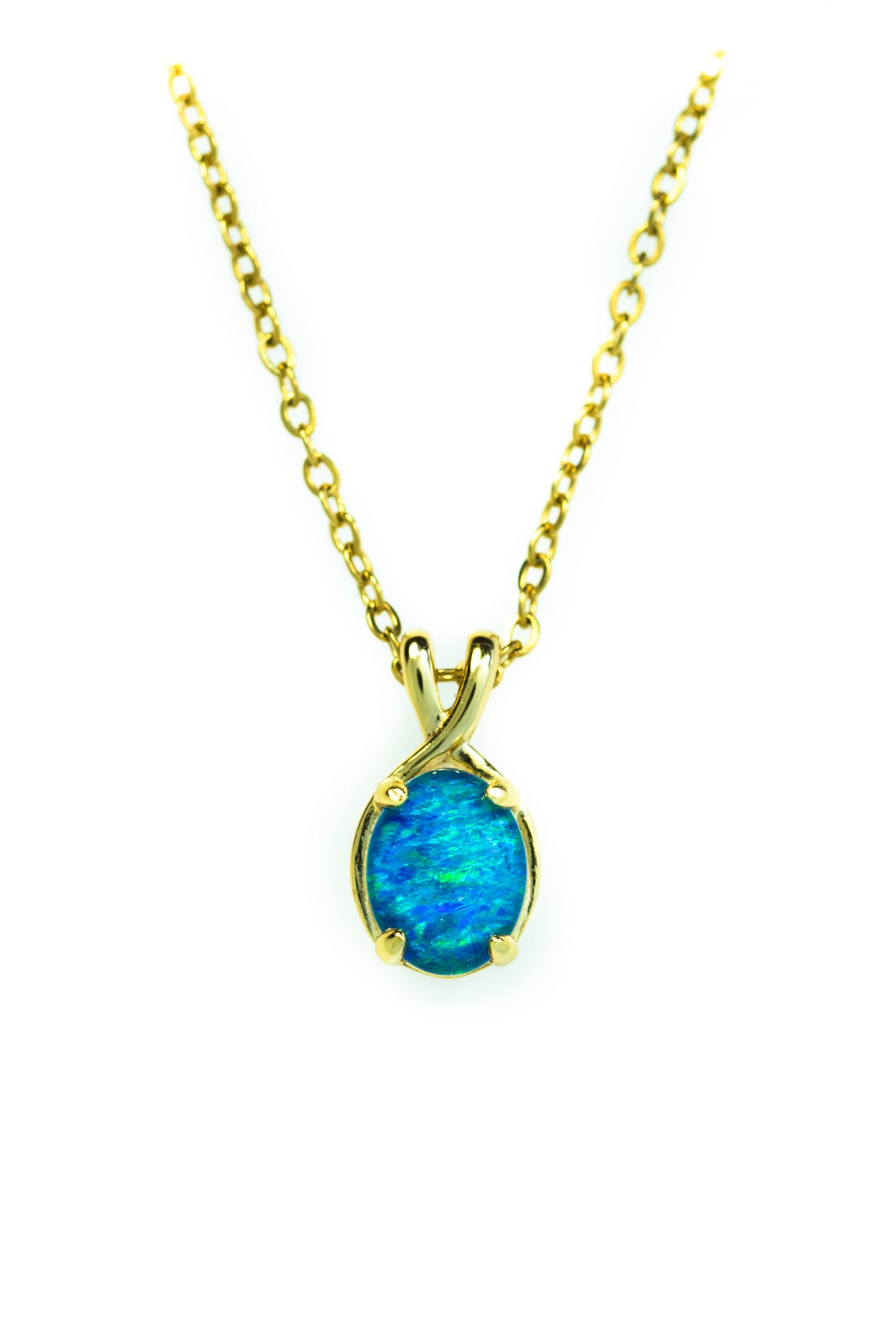 Danity Australia Triplet Opal Necklace - Green Blue Opal Pendant - Genuine Australian Triplet Opal Necklace Pendant in Sterling Silver Yellow Gold Plated