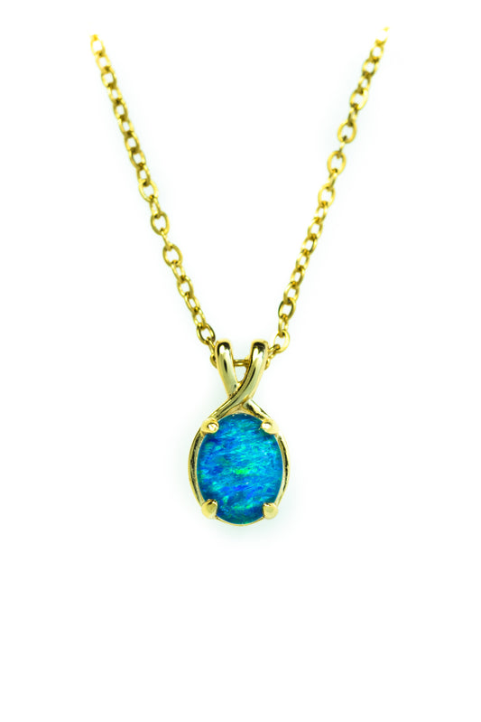 Danity Australia Triplet Opal Necklace - Green Blue Opal Pendant - Genuine Australian Triplet Opal Necklace Pendant in Sterling Silver Yellow Gold Plated