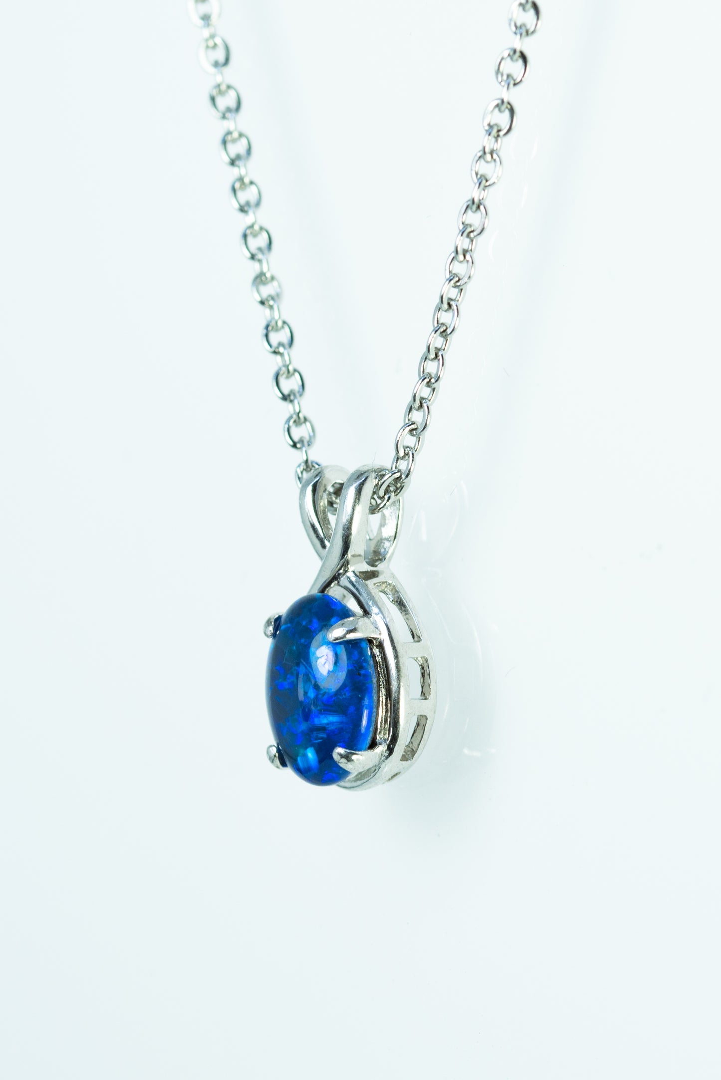 Danity Australia Triplet Opal Necklace - Ocean Blue Opal Pendant - Genuine Australian Triplet Opal Necklace Pendant in Sterling Silver White Gold Plated