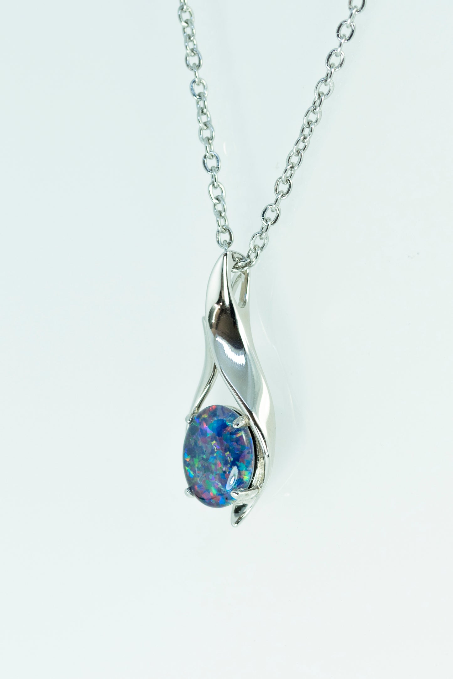 Australian Black Opal Triplet - Genuine Australian Triplet Opal Necklace Pendant - White Gold Plated on Sterling Silver Women's Jewelry