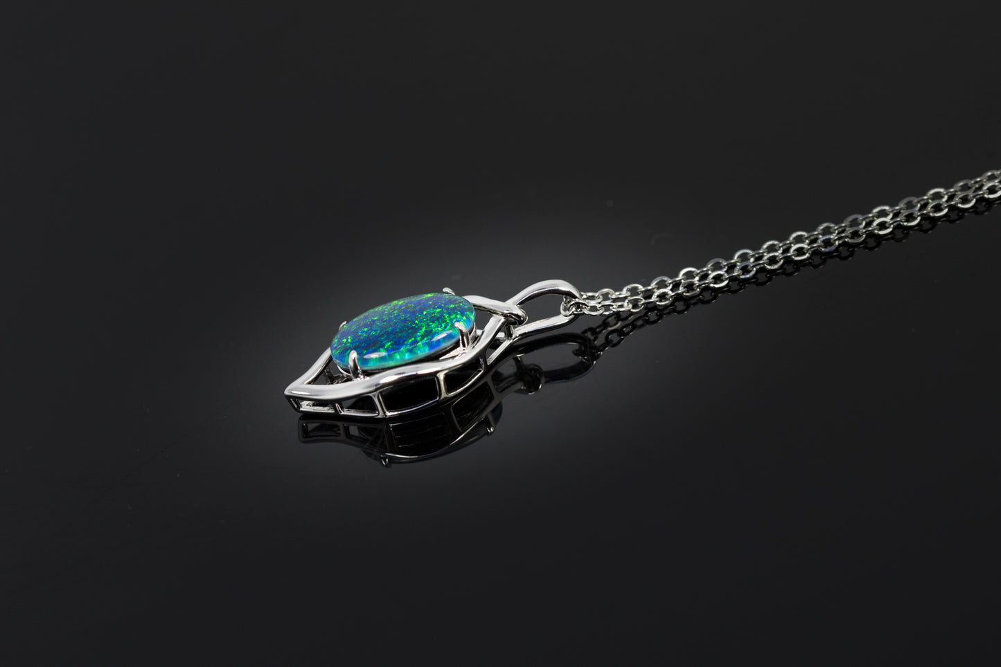 Australia Opal - Fire Opal Necklace - Simple Design - Green Blue Genuine Australian Triplet Opal Pendant Sterling Silver White Gold Plated