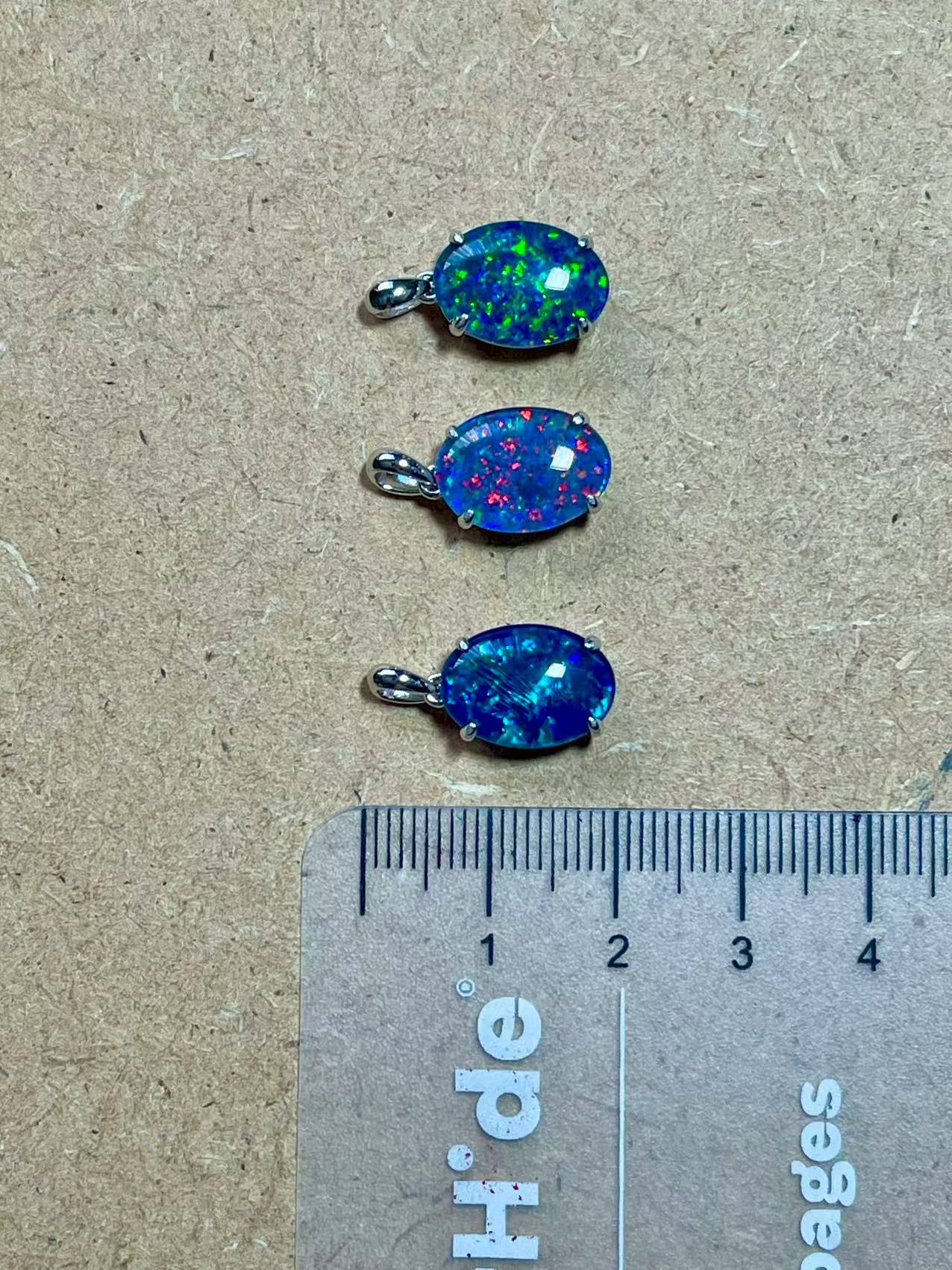 Authentic Australia Triplet Opal - Multi Color Fire Opal Necklace - Genuine Australian Triplet Opal Necklace Pendant in Sterling Silver White Gold Plated for Women - Simple Oval Design